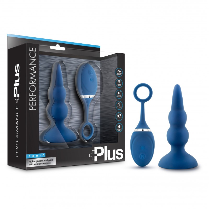 Performance Plus Sonic Anal Plug with Wireless Remote - Blue